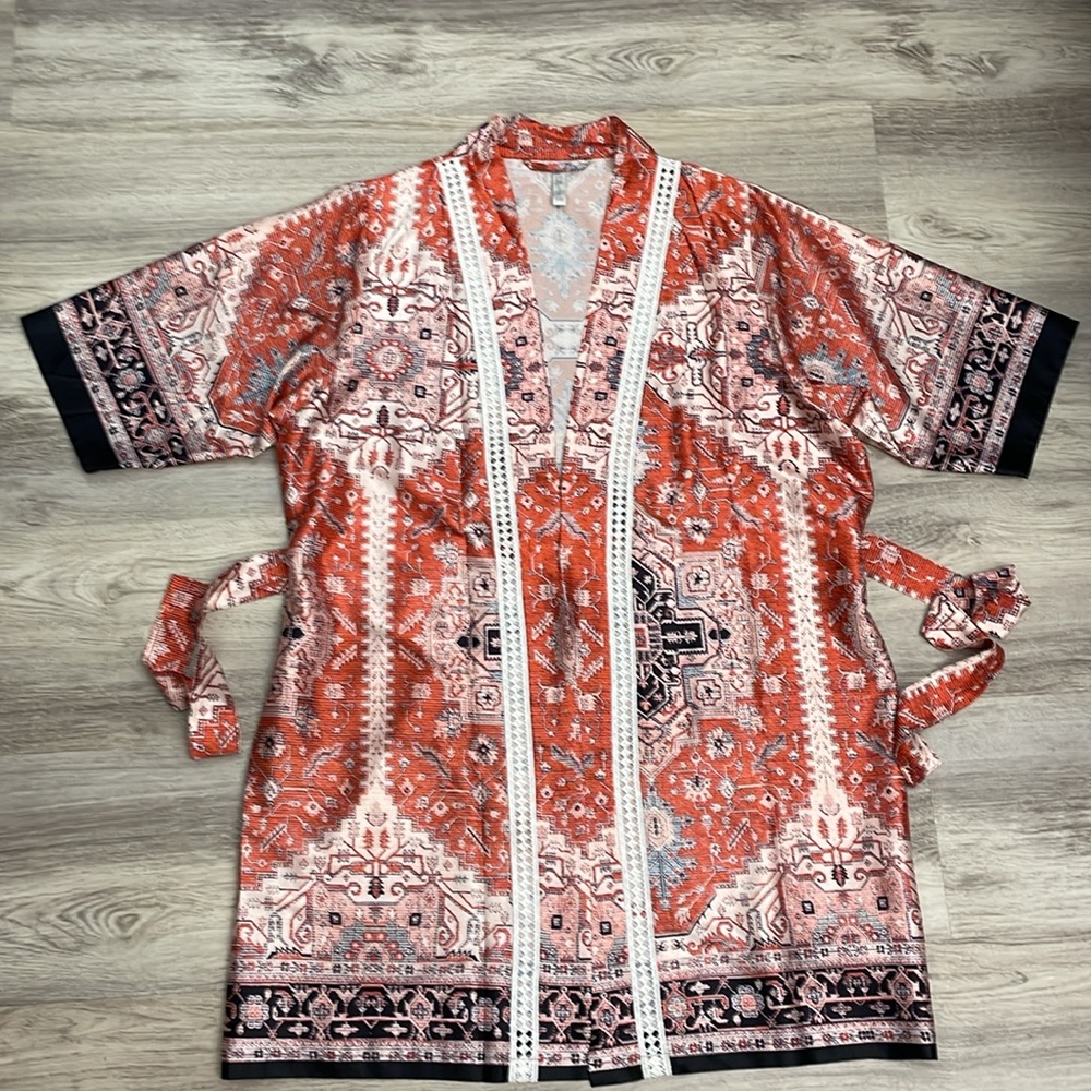David’s Bridal Multicolor Silky Tie Waist Knee Length Robe Size S/M - Picture 8 of 16